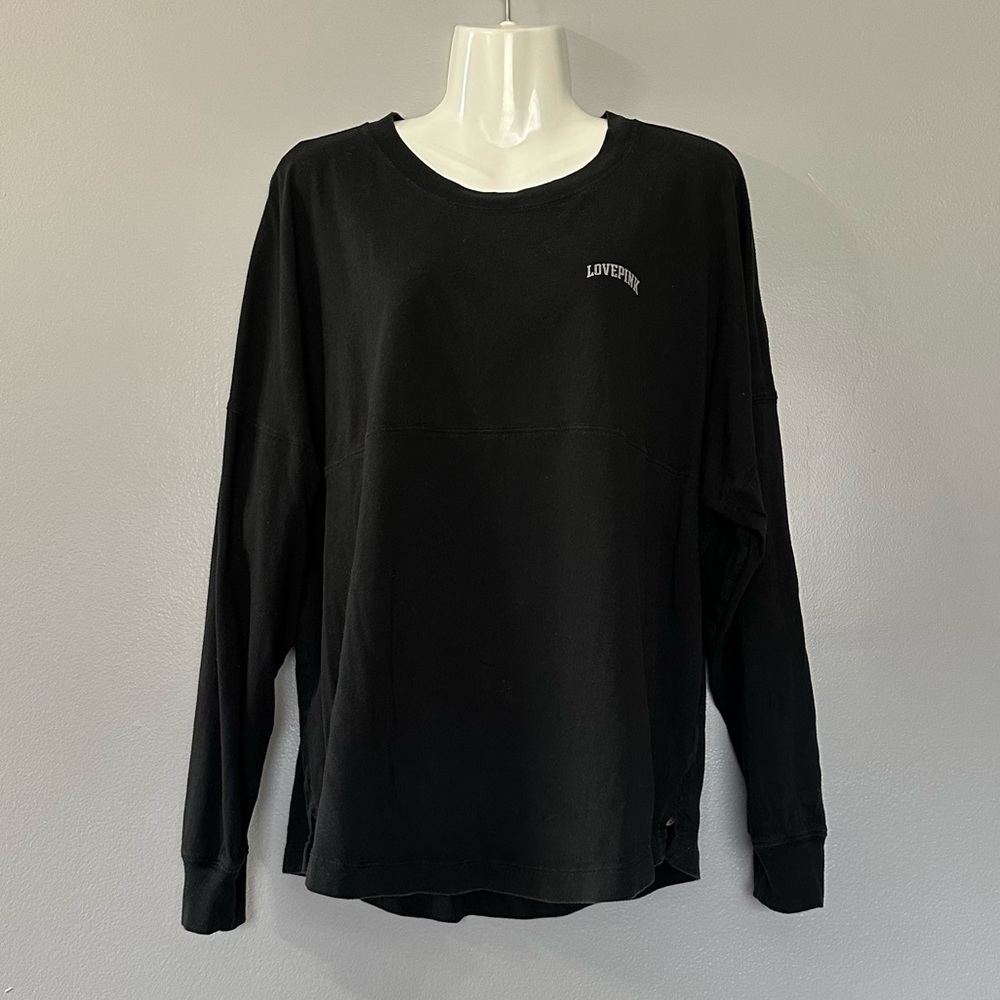VS PINK Long Sleeve Campus Crew Tee Black Sz M